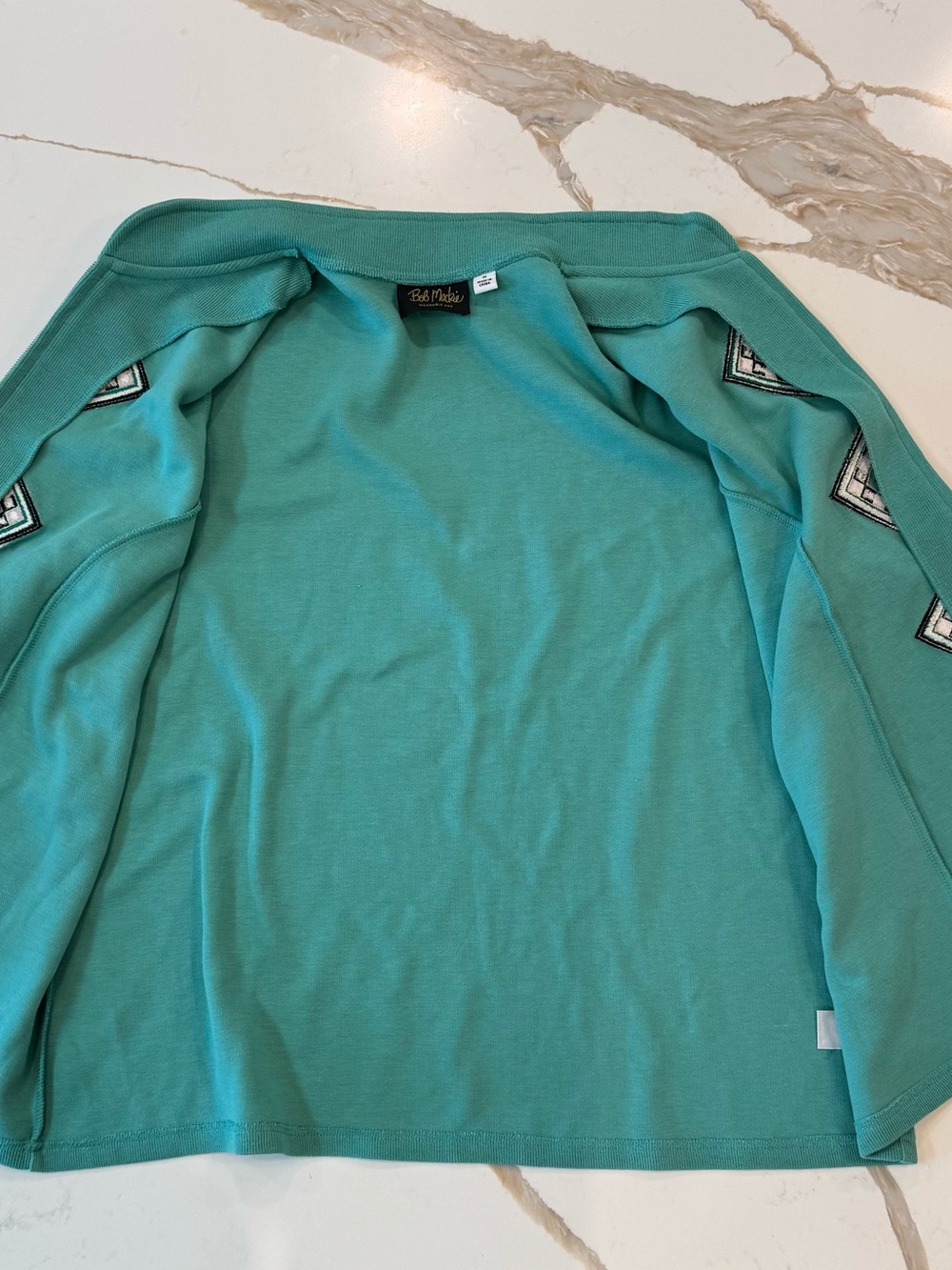 Bob Mackie Wearable Art Teal Checkered Embroidered Zip Jacket 1X Plus - Picture 6 of 7